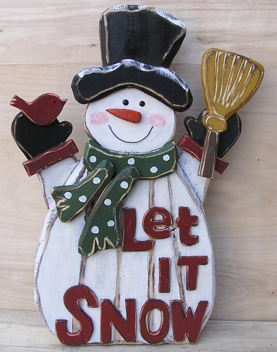 The Holiday Aisle Wooden Snowman Let It Snow Oversized Figurine